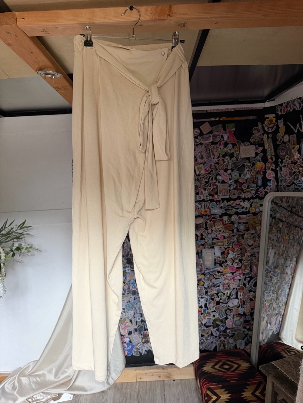 Zara Cream Wide-Leg Tie-Waist Pants